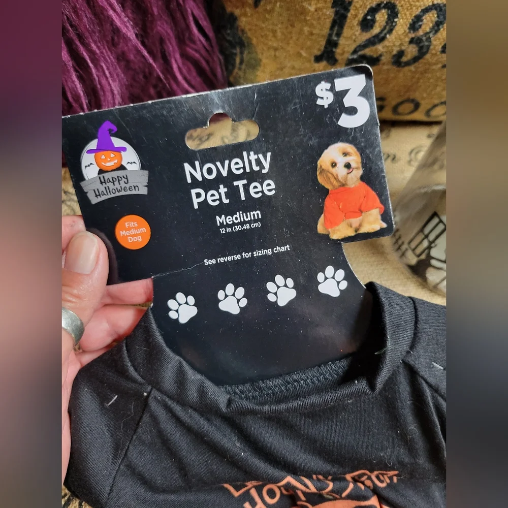 Halloween lot of 2 pet shirt and glass haunted house treat jar